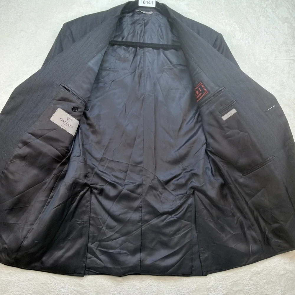 Canali Travel Blazer 38R Black Pinstripe Wool‎ Suit Jacket Business Italy